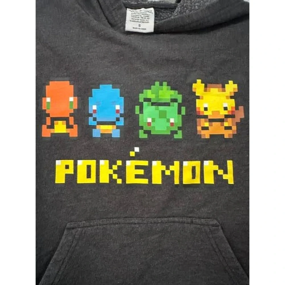 Pokemon Kids Small Pixel Art Hoodie Charcoal Grey Pikachu Charmander 2021